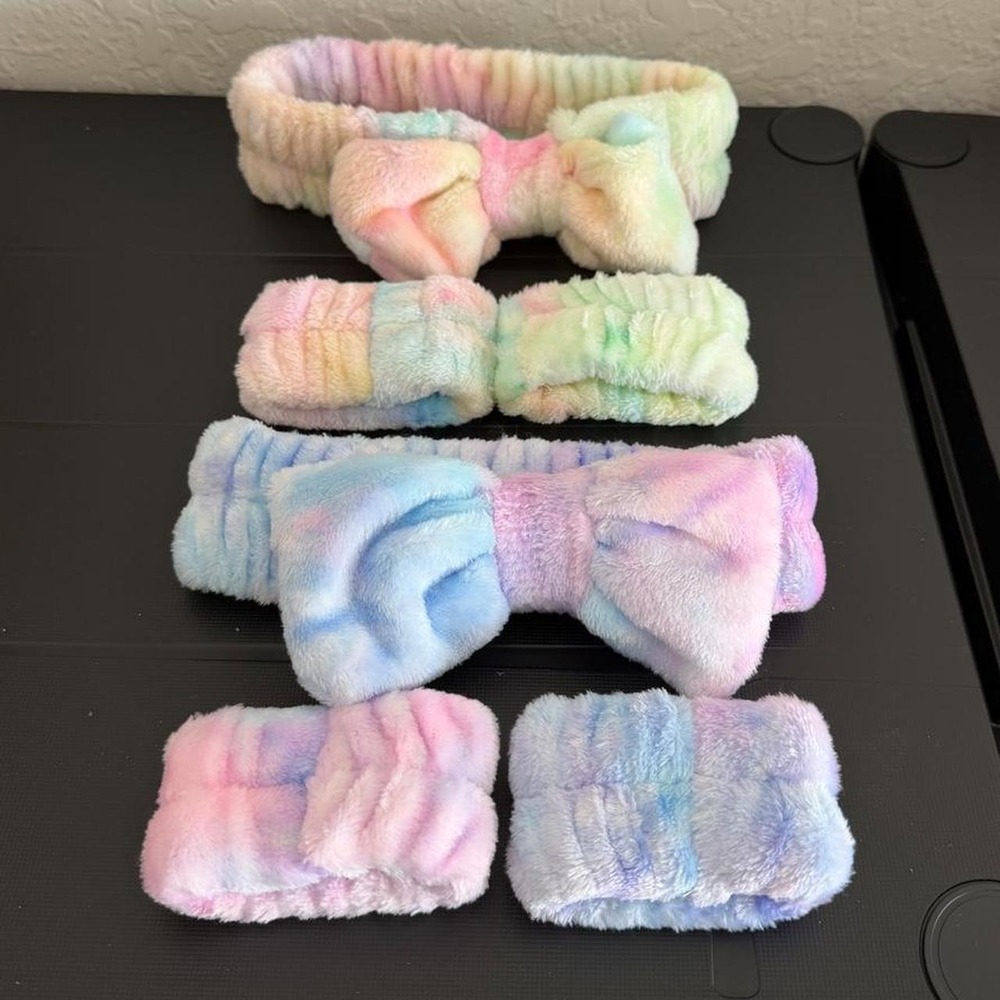 Pastel Tie Dye Spa Bow Headband and Wristband Wash Set
